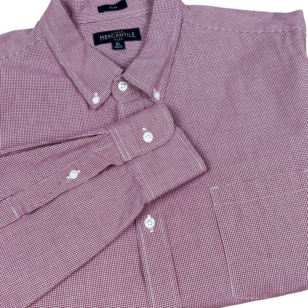 J.Crew Mens Mercantile Flex Slim Fit Button Down Shirt Long Sleeve Size XL Red